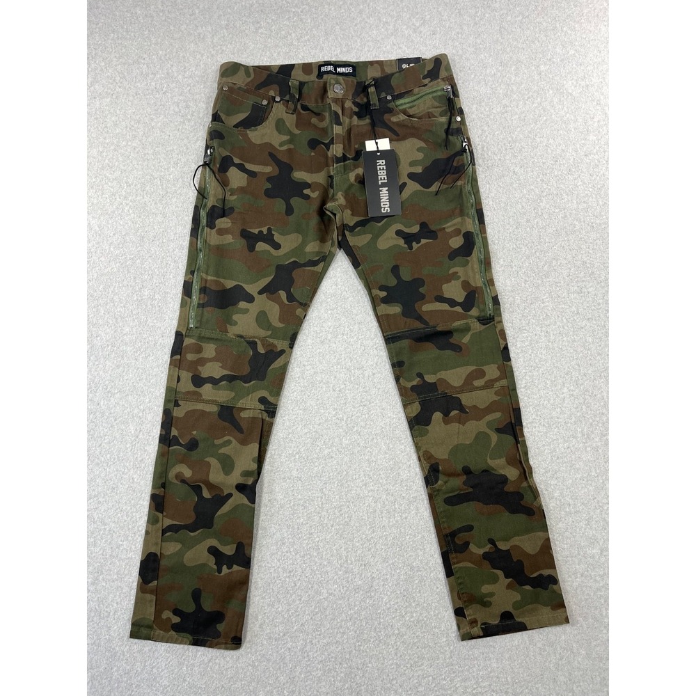 Rebel Minds Stacked And Stoned Pants Mens 36 Woodland Camo Slim Fit Zippers